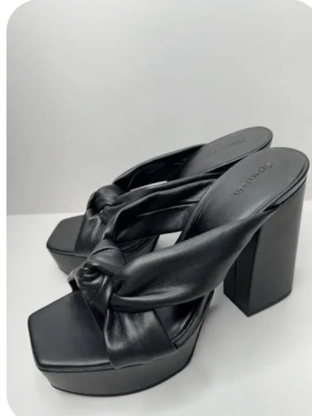 Black Knotted Platform Block-Heel Sandals for Women